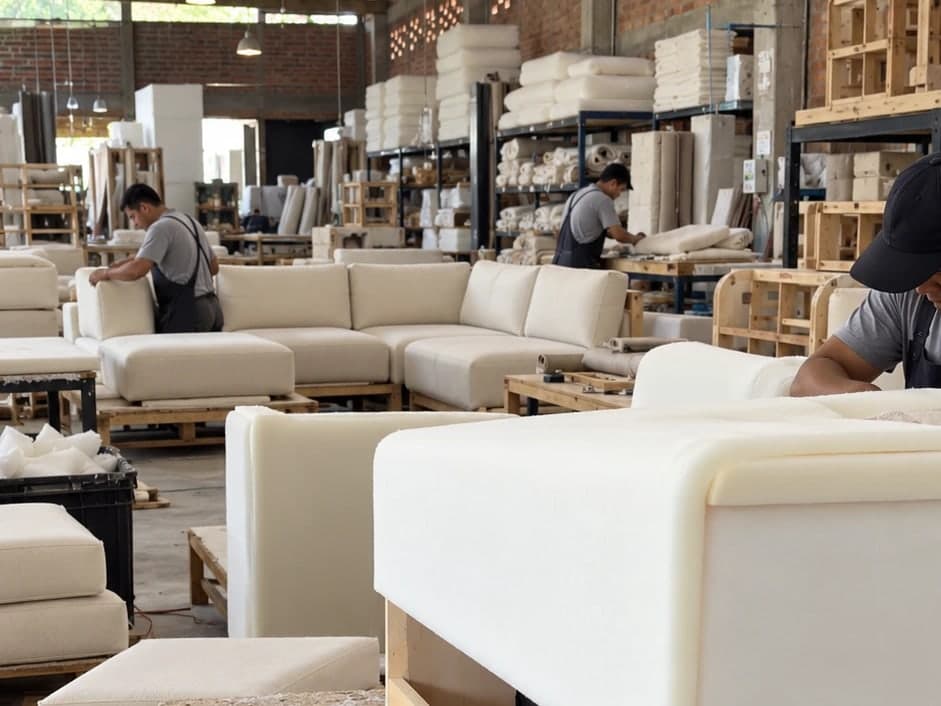 Equipo de DIBALEC armando una sala modular en la fábrica